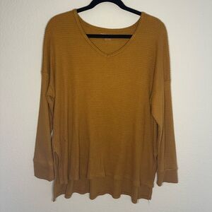 American Eagle Outfitters Mustard Waffle V-Neck Sweater